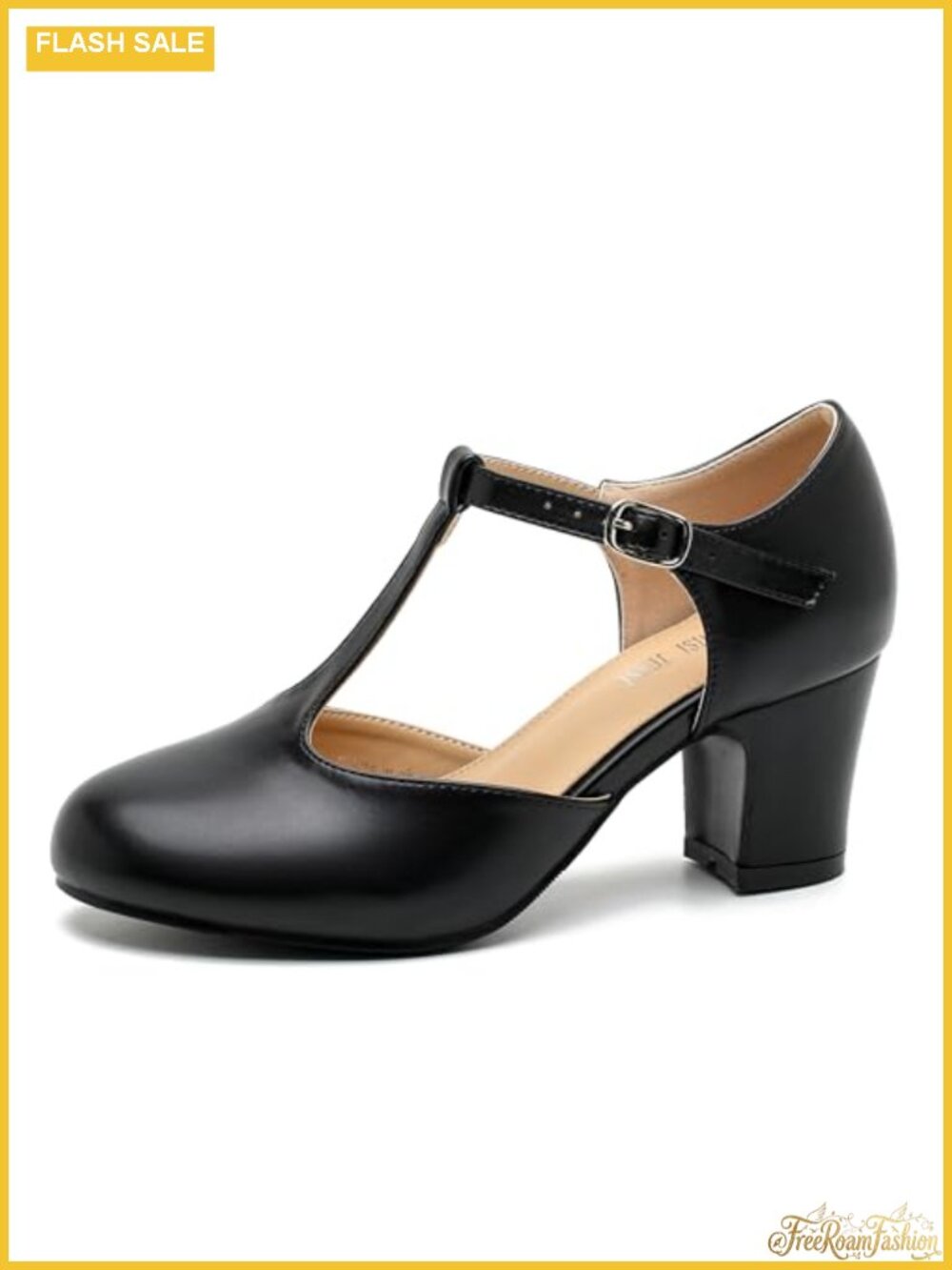 T-Strap Mary Jane Pumps Block Heel Round Toe Buckle Closure